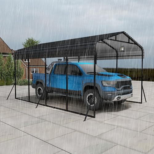UISEBRT Outdoor-Autozelt-Garage | 12 x 20FT | Metall-Carport Schwarz |Robust Außengarage-Auto-Unterstand| Schatten mit verzinktem Metalldach für Autos und Boote biwakzelt