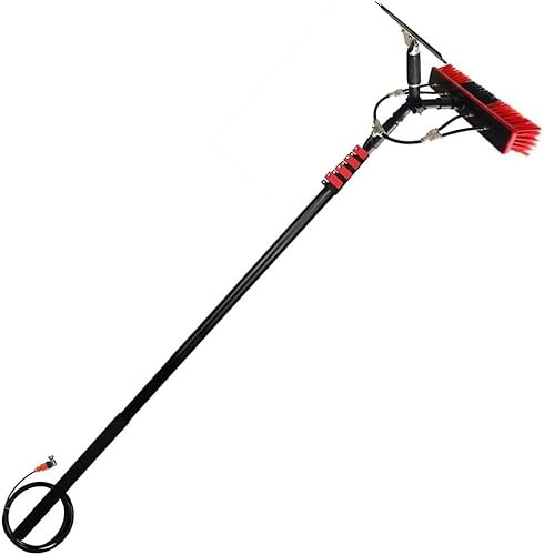 Palo per la pulizia di finestre esterne con spazzola telescopica alimentata ad acqua con spatola girevole a 180°, per la pulizia di vetri e pannelli solari, strumento di pulizia esterno efficiente