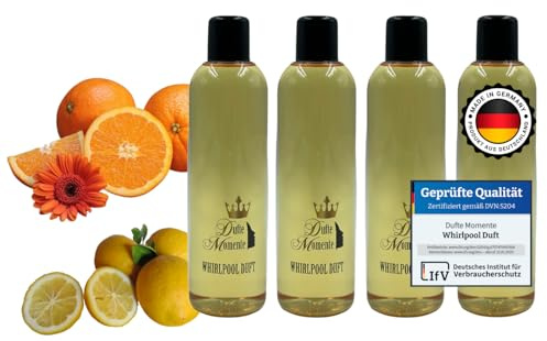 Dufte Momente | Whirlpool Duft Sparset 4 x 260ml | Orange - Citrus | geprüfte Qualität | mit naturreinen und natürlichen ätherischen Ölen | kein Schaum | vegan und ohne Tierversuche