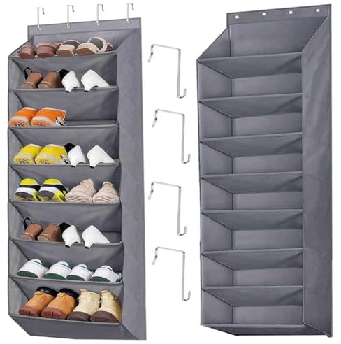 Schuhregal Tür,Schuhregal Tür Hängend,Schuh Organizer Hängend mit 8 Tiefen Taschen,Hängends Schuhaufbewahrung mit Hake,Anwendbar Organizer über der Türs für Schuhe für Schrank und Schlafsaal（Grau）