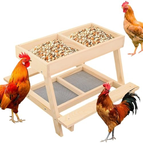 Table de pique-nique pour poulet, mangeoire pour poussins, coq, mangeoire en bois, grande capacité avec 4 grilles pour volaille, poulailler, ferme, jardin, canard, oiseau sauvage, écureuil