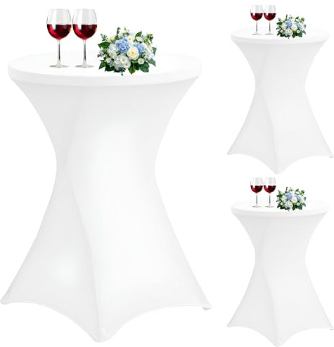LDHHYH 3er-Set Stretch Stehtisch Husse für Bistrotisch Ø 60-65 cm, Stehtischhussen 60cm X 110cm, Tischdecke Stehtisch, Stretch-Husse Weiß Hussen für Stehtisch & Bistrotisch als Tisch-Überzug