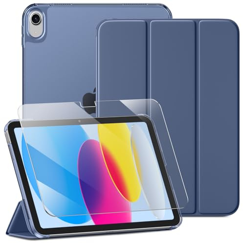 drivego Case for iPad A16 11th 10th Generation 2025/2022 & Screen Protector | 11/10.9 Inch, Slim Hard Translucent Back, Full Protective Set, Support Touch-ID, Auto Sleep/Wake, Blue Grey