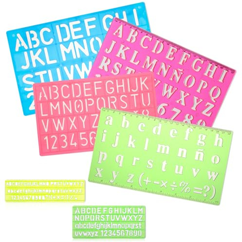 DOPENSPI Juego de plantillas de letras de Normograf, 6 unidades, plantillas de números y letras con escala regla de dibujo para plantillas de dibujo, pintura, aprendizaje, bricolaje