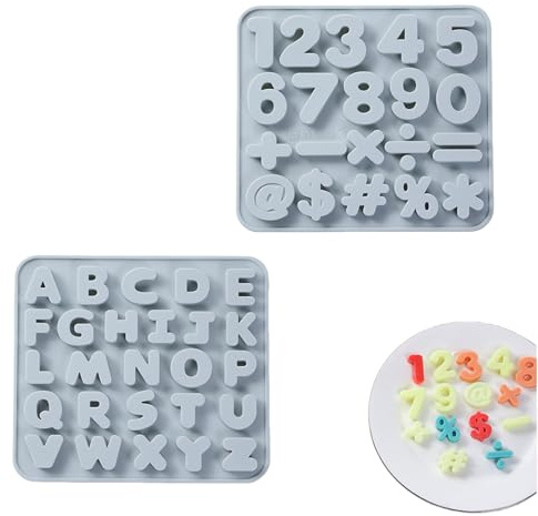 2 Stück Silikonform Buchstaben und Silikonform Zahlen,A-Z & 0-9 3D Alphabet Silikonformen,Gießformen Buchstaben Groß,Silikon Form Geburtstag Gießform,Silikonbürste für Schokoladenform,Seife&Epoxidharz
