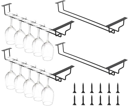 Eulihent 4Pcs Wine Glass Holder 40cm Wine Glass Rack Under Shelf, Metal Wines Cup Display Stand Temware Racks for Shelf, Kitchen, Bar, Wine Cellar Storage, Organizer