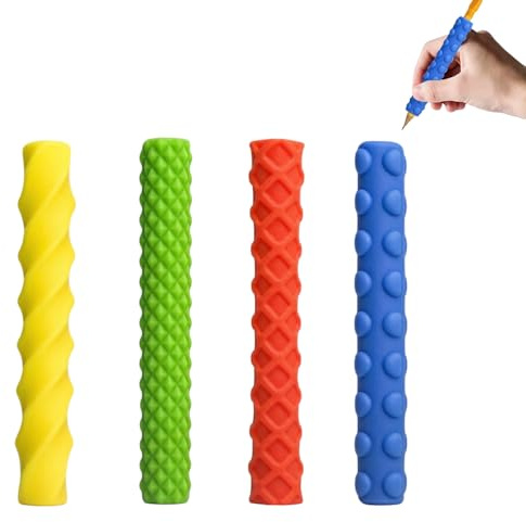 OPVYAEU Set di 4 Impugnature per Matita in Silicone per Bambini e Adulti, Supporto Scrittura Sensoriale Antistress per ADHD e Autismo, Gommini Protettivi per Penne e Matite, Accessori Scuola e Ufficio