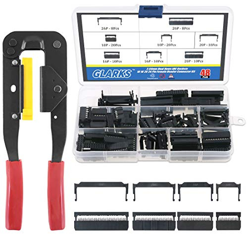 Glarks Herramienta de crimpado profesional IDC con 48 piezas de conectores rectangulares de 2,54 mm para cable plano de cinta