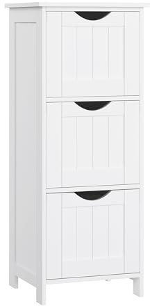 VASAGLE BBC50WT Bathroom Storage Cabinet with 3 Drawers for Living Room, Dining Room and Kitchen, Modern Style, Matte White, 30 x 32 x 81 cm