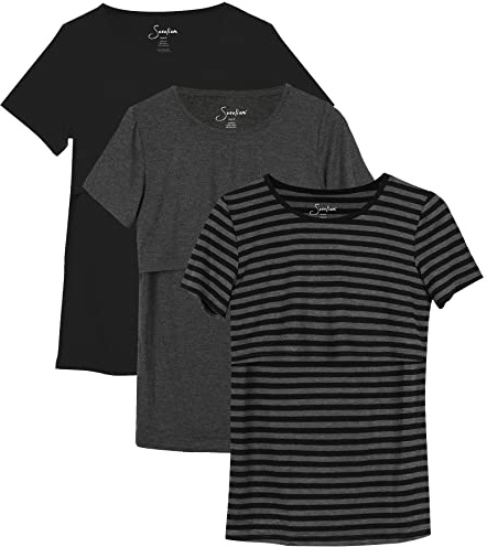 Sosolism 3-pack Dam Omvårdnad Toppar Rund Halsringning Kortärmad Mammakläder Amningskläder Kvinnor T-shirts