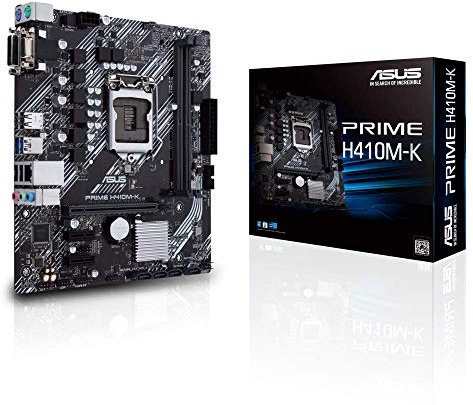 ASUS PRIME H410M-K Mainboard Sockel 1200 (Mikro ATX, DDR4-Unterstützung, DVI, D-Sub, USB-3.2-Gen-1-Anschlüssen, SATA 6Gbit/s, COM-Header)
