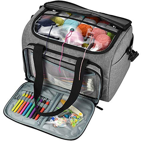 Coopay Bolsa de Hilo, Bolsa de Manualidades para Kit de Ganchillo y Almacenamiento de Kit de Punto de Cruz, Organizador de Hilo para Principiantes y Profesionales, Tela Oxford, Gris