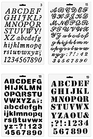 4 Stück Buchstaben Schablone Set, Kunststoff DIY Planer Schablonen, A4 Größe Dekorative Nummer Alphabet Bullet Journal Schablonen für Notebook Scrapbooking Kunsthandwerk