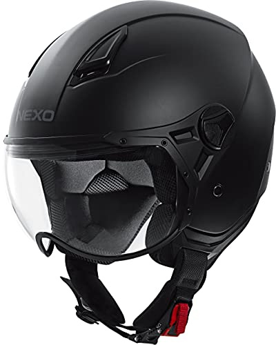 Nexo Jethelm Motorradhelm Helm Motorrad Mopedhelm Demi Jet Helm City II Mattschwarz M, Unisex, Chopper/Cruiser, Ganzjährig, Thermoplast, matt schwarz