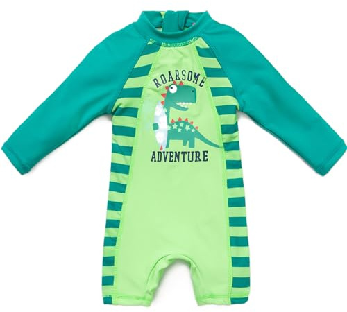 BONVERANO Traje baño bebé protección Solar UPF 50+ Cierre Cremallera (Dinosaurio Verde, 6-9 Meses)