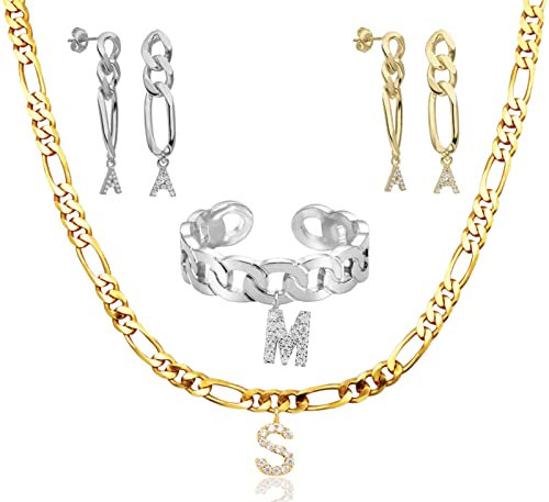 MY LUXERY Personalisierter Figaro Armband Fußkettchen für Damen I Fußkette mit Buchstabe aus hochwertigem Edelstahl I Fusskette Figaro personalisiert in Gold I Name Anfangsbuchstabe Geschenk