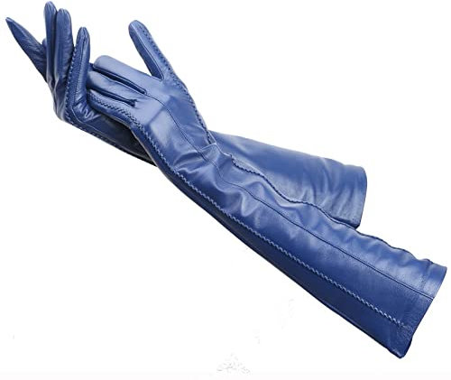 NJHGJ Winter Handschuhe Damenhandschuhe 50Cm Lang Lederhandschuhe Schaffell Damen Lederhandschuhe Warmhalten Damen Winterhandschuhe Blau 6.5