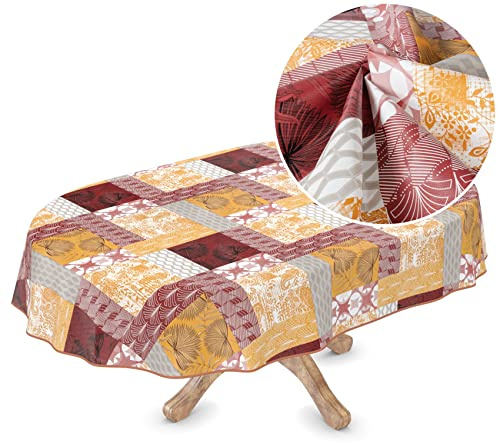 Wachstuchtischdecke Wachstischdecke Meterware Wachstuch abwaschbare Tischdecke PVC frei Oval 137 x 220cm mit Saum Chloe