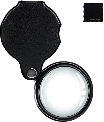 20X Pocket Magnifier - Black Mini Portable Handheld Folding Eye Loupe Magnifying Glass Lens with Rotating Protective Holster for Reading Inspection OS18