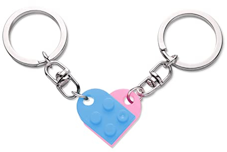 Porte-Clés en Forme Cœur, 2 Pièces Petit Ami Cadeau Saint Valentin pour Petite Amie (Rose + Bleu)