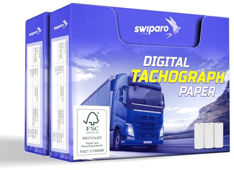 SWIPARO - Zertifizierte Tachorollen - Tachographenpapier - Thermopapier für sämtliche digitalen LKW-Tachographen/Fahrtenschreiber - 57/8 mm (6 Rollen)