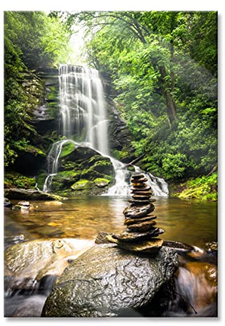 Pixxprint Glasbild, Wandbild aus Echtglas, Zen Steine vor Wasserfall, 40x60 cm, inkl. Aufhängung und Abstandshalter