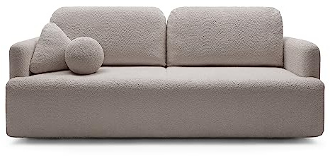 Dreisitzer-Sofa Lambina mit Schlaffunktion, Bettkasten, Boucle-Bezug in Dunkelbeige