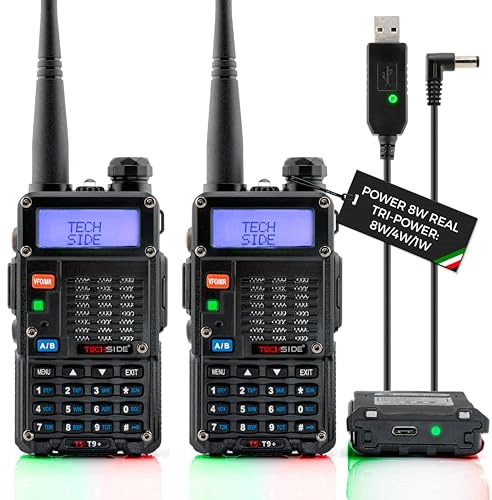 Techside Walkie Talkie Aggiornato Potenza 8W | 8 Pmr 69 Lpd Tri-Power | Dual Band Vhf/Uhf | Compatibile Canali Preinstallati Midland G9 Pro UV5R Ti-F8+ Softair Vigilanza Trekking | Garanzia Ita (2 Pz)