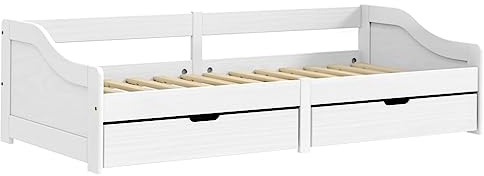 Hommdiy Tagesbett mit 2 Schubladen iRun Jugendbett Kinderbett Weiß 90x200cm Massivholz Kiefer