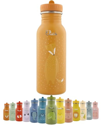 Trixie Baby Personalisierte Edelstahl Kindertrinkflasche (500ml) Fuchs mit Namen für Mädchen und Jungen - Auslaufsicher, rostfrei & kinderfreundlich