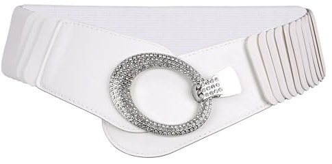 irisaa breiter Damen Gürtel Elastischer Taillengürtel, Hüftgürtel Stretch Gürtel mit Hakenverschluss, Damen Taillengürtel 2020:Weiss Strass, Damen Taillengürte Größe:ONE SIZE