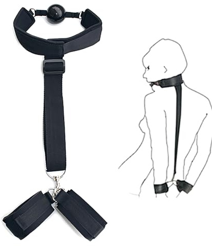 HALDILIGANER Handcuffs with Ball Gag for Couples, Leather Hand Cuffs for Adult Play, Bedroom Erotic Cuffs for Women, BDSM Restraining Valentines Cuff Set, SM Sex Toys Flirt for Bedroom Extreme Love
