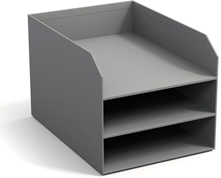 BIGSO Trey 3-stufige Briefablage – praktische Ablagefläche für Briefe, Dokumente in DIN A4-Format – Ordnungssystem aus Faserplatte mit Papier – grau