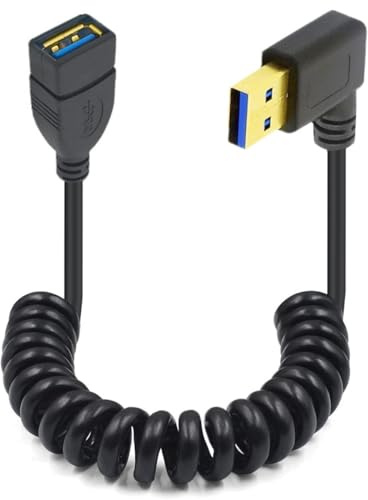 Coiled 90Degree Right Angle USB 3.0 Extension Cable, Type A Male to Female Connection for Playstation, Xbox, USB Flash Drive, Hard Drive, Card Reader,Scanner,Printer,Keyboard 1.5m/5 Feet (Right)