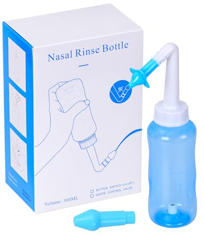 YSYONM Neti Pot Sinus Rinse Bottle Pressure Nasal Irrigation Wash Sinus Rinsing Kit Bottle Nose Cleaner for Adult & Kids BPA Free (300ML, Blue)