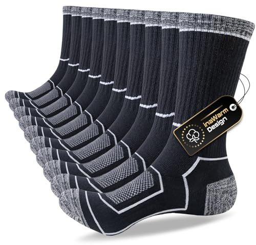 inaWarm Socken Herren 43-46 37-42 47-50,Wandersocken Atmungsaktive Baumwolle Sportsocken Gepolsterte Laufsocken,Trekkingsocken Sneaker Socken 5 Paar Arbeitssocken