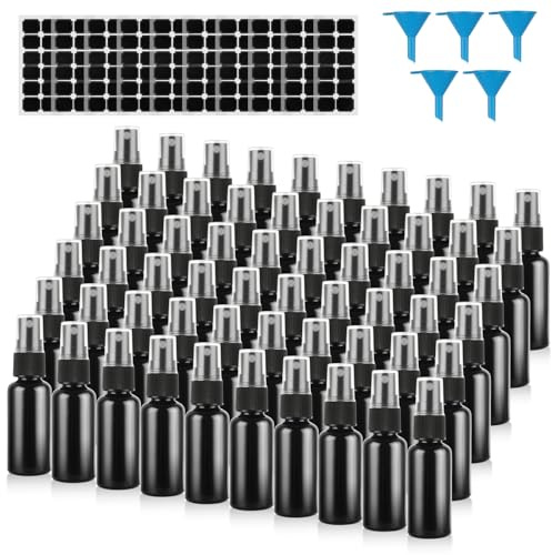 GBACHOOSE 60 Pack 1 oz Spray Bottle, Black Spray Bottle with Small Fine Mist Spray and Plastic Cap, Refillable for for Essential Oils, Bath, Beauty, Hair & Cleaning