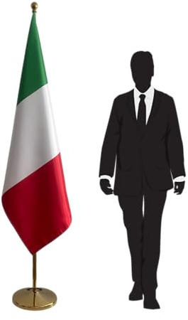 Bandera de Italia con mástil y pie. Bandera italiana para oficina. Bandera italiana en hampe. Código CN7-IT