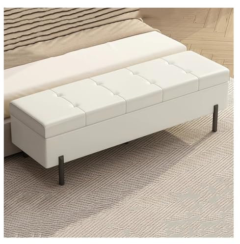 Rechteckige, gepolsterte Sitzbank aus Leder, mit Stauraum, cremefarben, 80 cm, für Wohnzimmer, Bettbank, Aufbewahrungstruhe