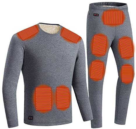 Beheizbare Unterwäsche Set Herren Warme Dicke, Beheizte Pyjama Set 12 Zonen Oberteil + 6 Zonen Hose, Elektrische Heizung Mit Doppelter Steuerung, Wärmend Und Wasserdicht Plus Fleece Unterwäsche Set