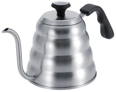 Kaffee-/Teekanne aus Edelstahl, Tropfkessel mit Schwanenhals und eingebautem Thermometer, 1,2 l