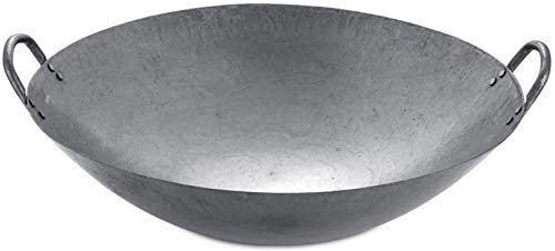 Wok in ghisa - Padella per saltare in padella - con manico di supporto e coperchio Padella multiuso in acciaio inox, argento-53 cm, argento, 50 cm (argento 46 cm), argento-46 cm (argento 50 cm)