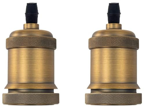 FSLiving E26/ E27 vintage solid Lampenfassung 230V AC, Aluminium & Keramik Lampenhalter, Antiker-Look E27 Sockel für Deckenleuchten & DIY-Wandleuchte,Braun Bronze, 2 Stück