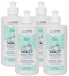 Deacare Baby KIT 4 DETERGENTE BIBERON TETTARELLE E CIUCCI con Enzimi di Origine Naturale, Senza Profumo, Detersivo Biberon, Rimuove Residui Cibo e Sanitizza, Dermatologicamente Testato - 4x400ml