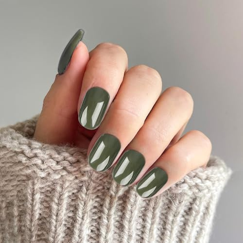 24 Faux ongles, faux ongles courts avec colle, ongles à presser, ongles à coller amovibles pour Noël, Halloween, femmes, filles, accessoires pour le nail art (vert gazon).