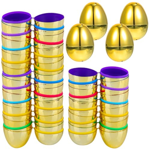Hillylolly 24 Stück Goldene Ostereier, Ostereier Gold, Ostereier zum Aufhängen, Ostereier zum Befüllen, Bemalte Ostereier, Goldenes Ei, für Draußen und Innen Deko, Geschenk (24, Oval)