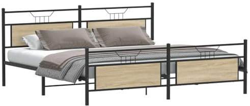 vidaXL Metallbett ohne Matratze Sonoma-Eiche 193x203 cm, Bettrahmen, Doppelbett, Lattenrost, Bett, Gästebett, Metallbett, Bett Metall