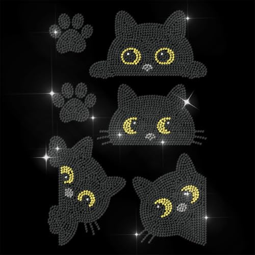 ANATTASOUL Bügeleisen Auf Strass Transfer Aufkleber 29.7×21 CM Kristall Bügelaufkleber Schwarze Katze Hotfix Bling Strass Patch Für Kleidung Hut Tragetasche DIY Kunsthandwerk Geschenke Festival