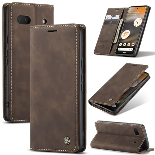Azororo Handyhülle für Google Pixel 6A 5G Hülle Premium Lederhülle Flip Case Magnet Tascher Kartenfach Standfunktion Klapphülle Schutzhülle für Google Pixel 6A, Kaffee