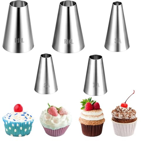 Profi Spritztüllen Große, 7 Stück Edelstahl Rund Spritztüllen Lochtülle zum Spritzgebäck Deko von Cupcakes Torten Zuckerguss Brandteig Spritzspitzen Kompatibel mit Spritzbeutel